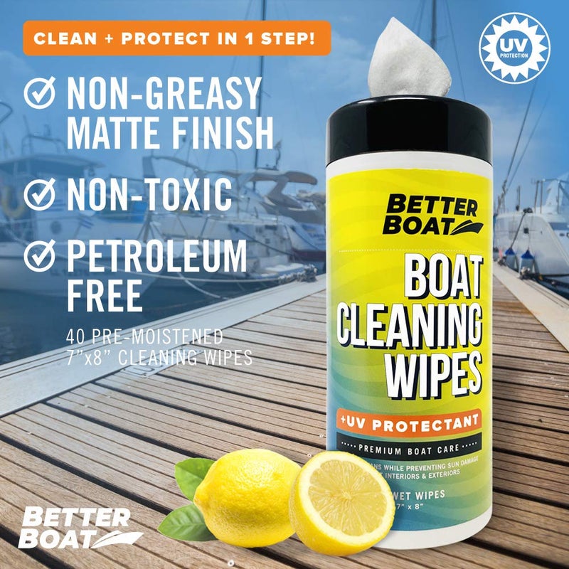Better Boat Boat Cleaner Wipes with UV Protection, Marine Vinyl Cleaner and Protectant, for Boat Seats, Car Leather, Dashboard, Console, Interior, and Exterior Cleaning Supplies - Image 4